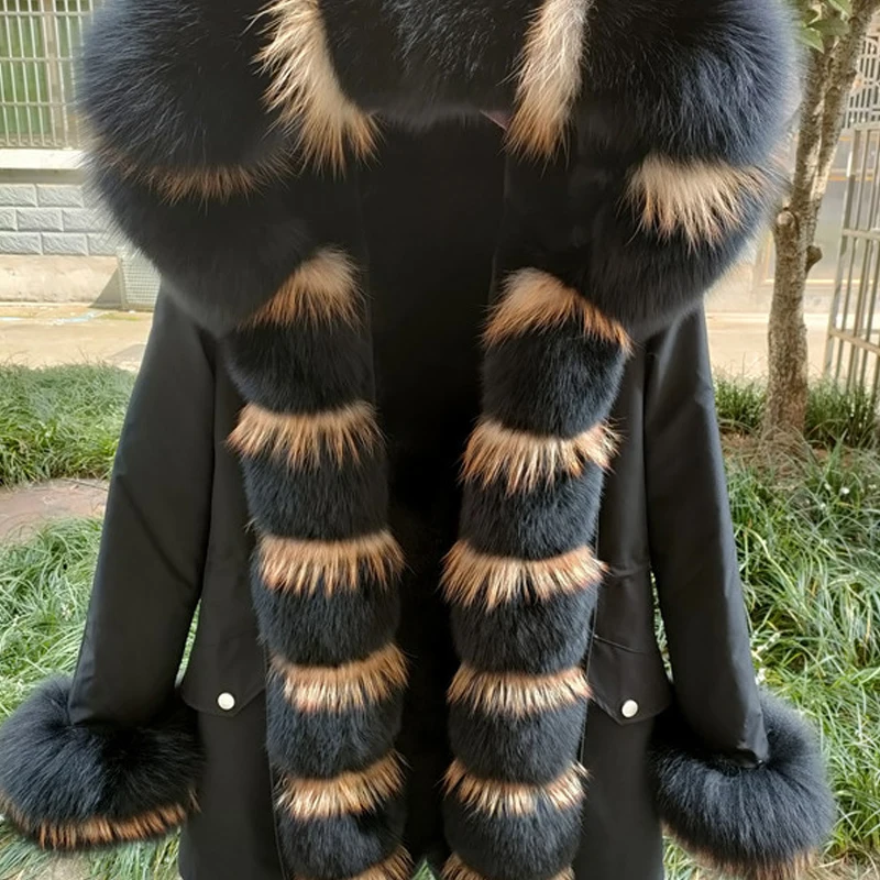 Luxury style winter fur parka real fox fur collar women parka windproof thick rex rabbit fur lining parka jackets