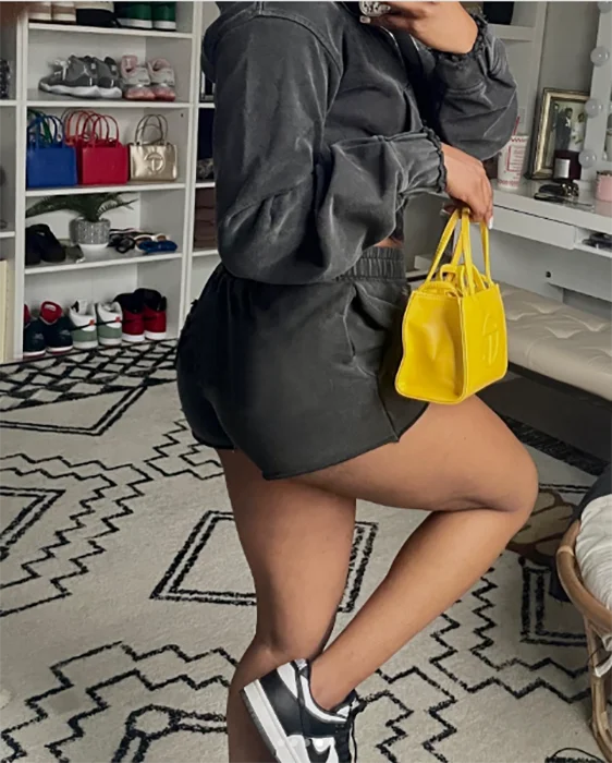 Custom Vintage Tube Top Bodysuit Women Clothing Outfits Acid Washed Two Piece shorts Sets