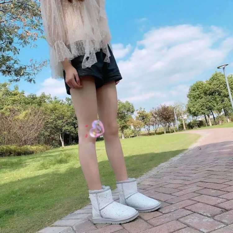 Оптовая продажа; Мягкие теплые сапоги из искусственного меха для девочек; Зимние женские сапоги с блестящими блестками