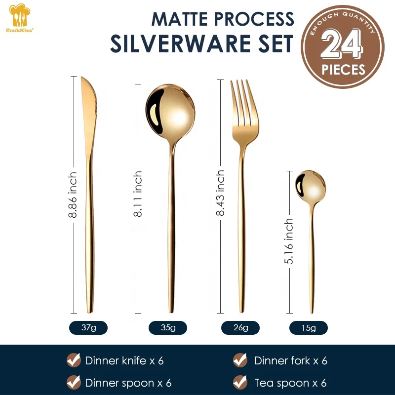 Stainless Steel Luxury Reusable Silver Gold Restaurant Kitchen Wedding Spoons and Forks Knife Cutlery Flatware Sets Wholesale