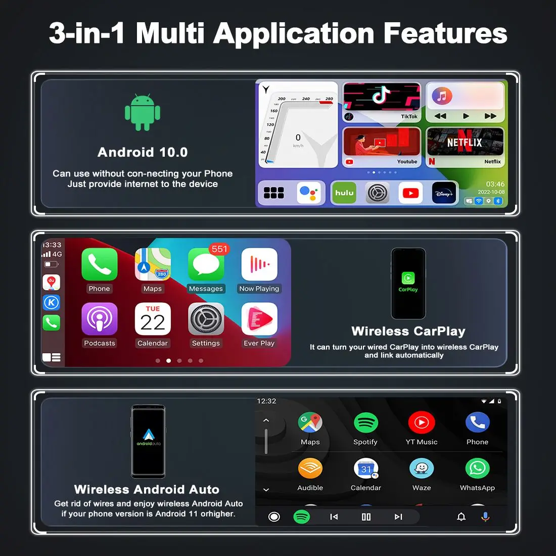 Joyueauto MMB MAX 2.0 Octa-core Android 10 4+64G CarPlay Android Ai Box with 4G SIM micro HD output Wireless carplay adapter