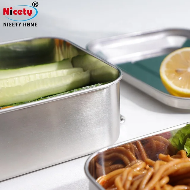 Eco-friendly 2 layer bento lunchbox stainless steel  bread box with clips reusable plastic-free