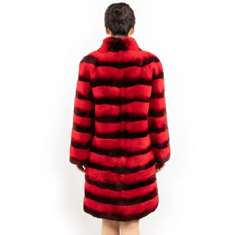 DH IATOYW hot style red color stand collar fur overcoat 90cm long winter warm women rex rabbit fur coat