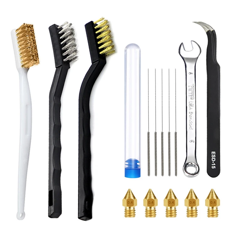 16 Piece Set 3D Printer Accessories Nozzle Cleaning Tools Kit Cleaning Needle Brush Tweezers Set