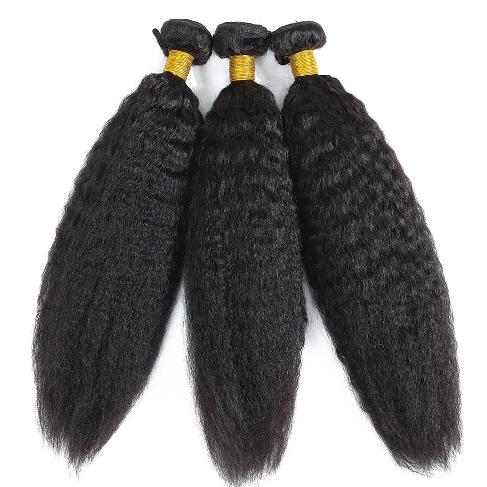 Kinky Straight Bundle Deal Wholesale Unprocessed Human Hair Bundles Natural Black Color Human Hair Extensions Double Drawn