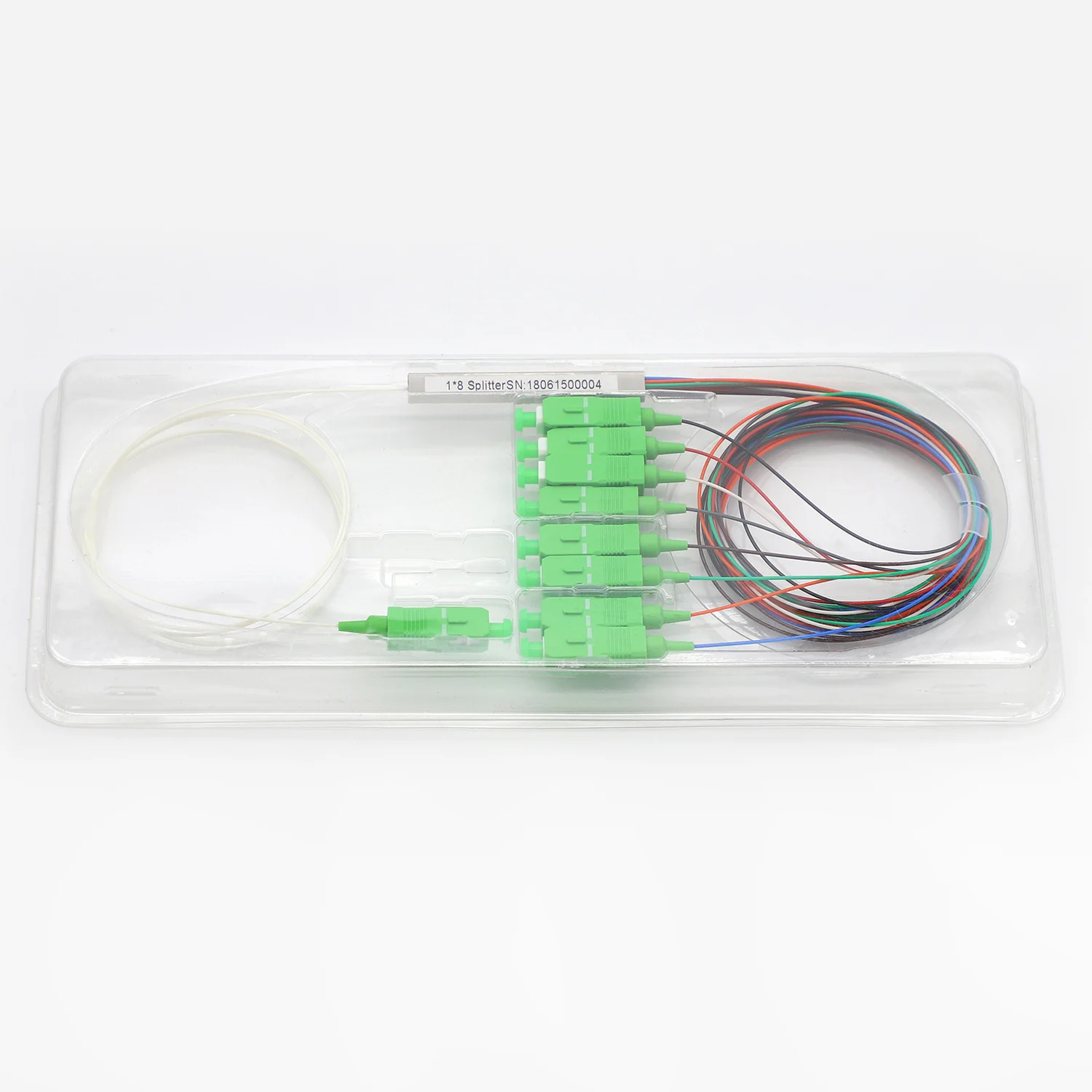 FTTH Optical PLC Splitter 1*8 Fiber Optic Splitter Mini Type Single Mode Steel Tube  with APC Connector