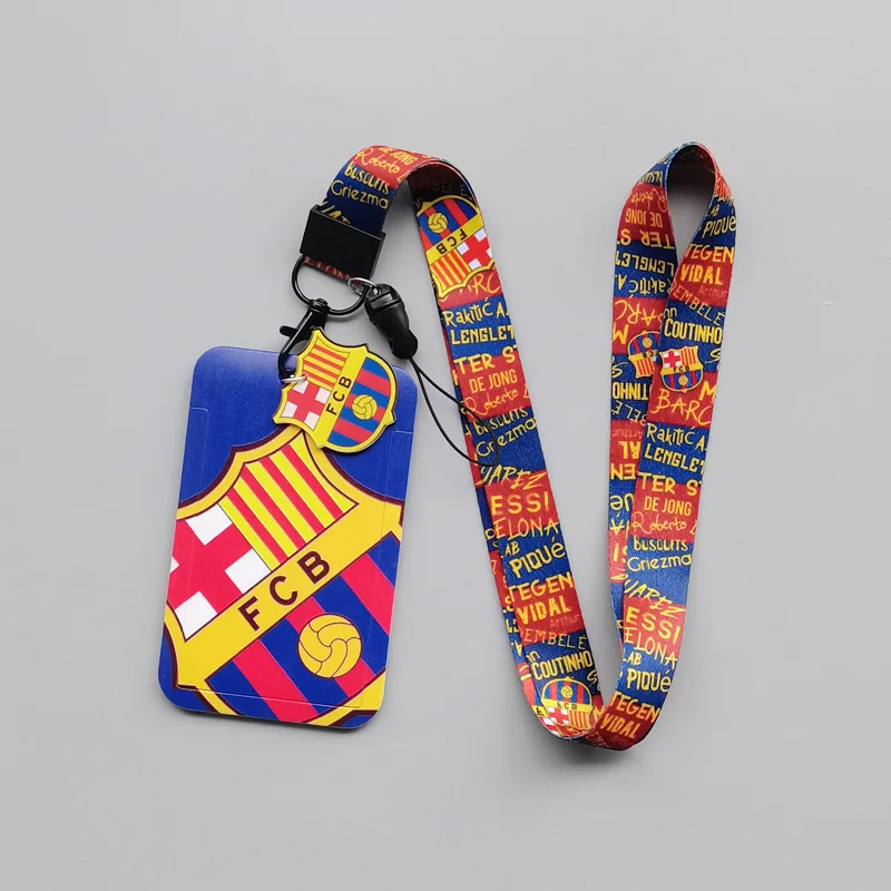 Wholesale 25mm Iron Keychain Soccer Team and Football Club Lanyard Card Holder With Long Neck Rope Business ID Card Holder
