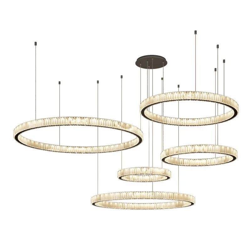 High-end living room chandelier modern simple Nordic light luxury crystal pick high school empty villa duplex chandelier