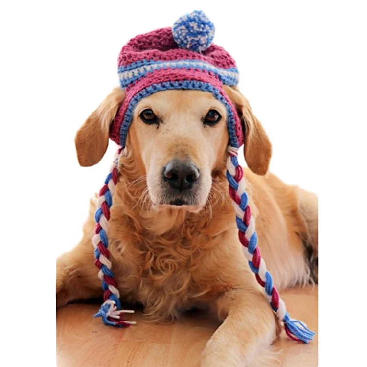 Оптовая продажа милая вязаная крючком шапочка с помпоном для домашних животных кошек собак