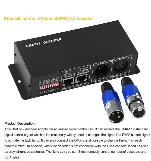 Factory sales DC12V 24V LED DMX Decoder Driver 4A 8A 3CH Led DMX512 RGB Light Strip 3 Channel DMX Decoder