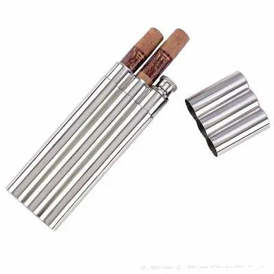 2oZ stainless steel mirror flask with 2 cigar tubes