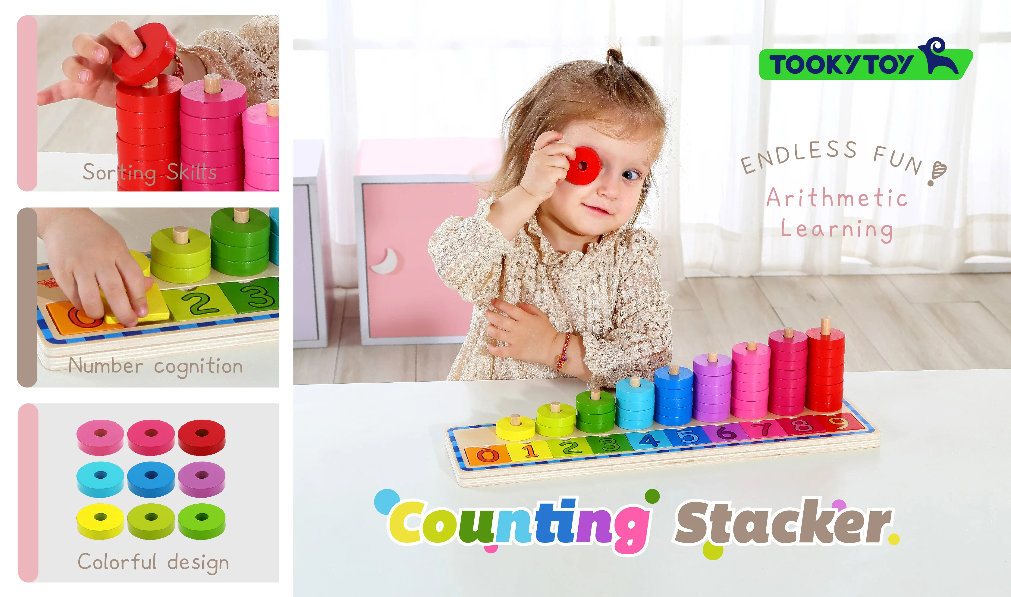 2024 New Wooden Abacus Educational Toy Counting Stacker Game for kids