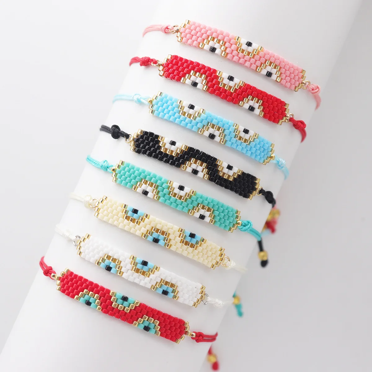 Wholesale Turkey Eye Geometric Wave Glass Miyuki Beads Woven Adjustable Beaded Bracelet for Women