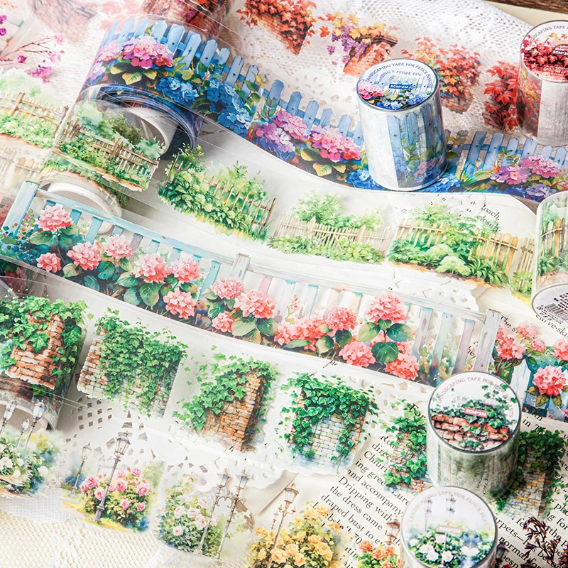 PET Tape Fence Plants Series Junk Journal Decoration Scrapbook Tape for DIY Kraft Custom Tape Mr. Paper1 Roll / Set