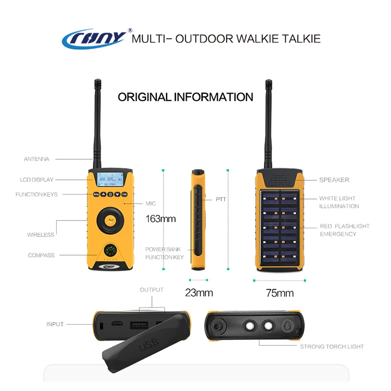 Multifunctional Outdoor Equipment with Walkie Talkie and Powerbank Solar Energy for Camp Picnic Hiking Power Talkie Crony CY-919