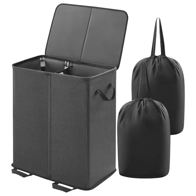 2024 new double-compartment laundry basket with lid detachable laundry storage bag dirty laundry basket