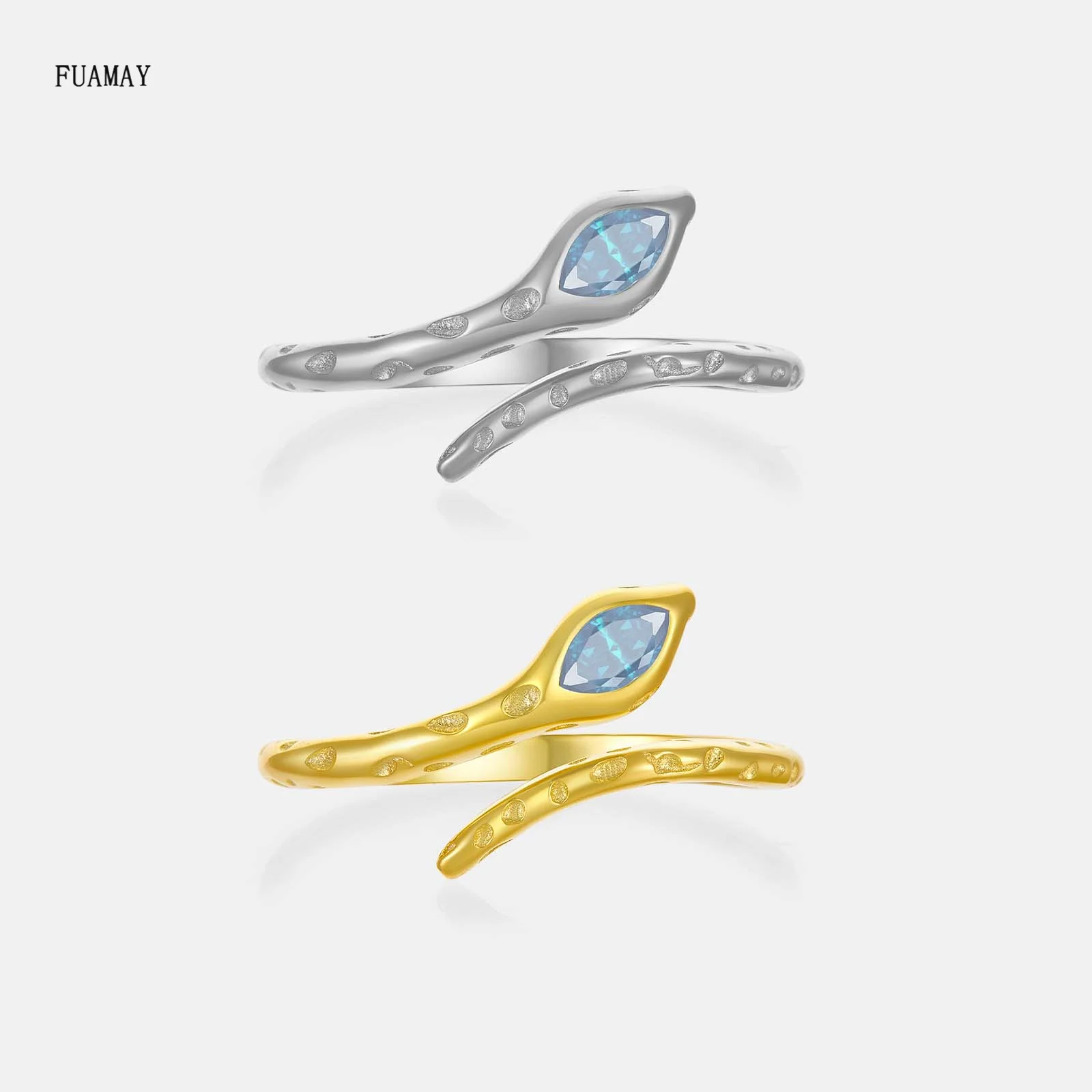 FUAMAY Мода 18K позолоченное 925 стерлингового серебра Открытое кольцо простое змея с цирконом