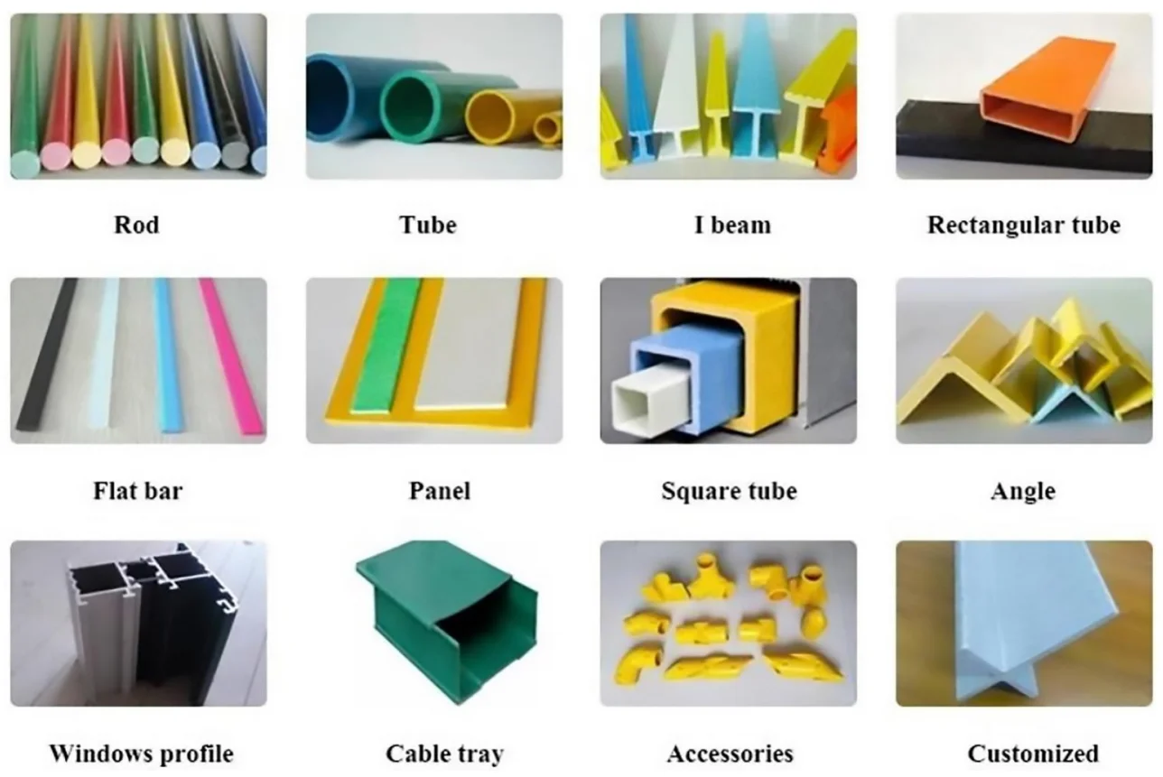 frp grp fiberglass pultruded profile pipe square gear tube rod 10mm h beam crossarm cable tray purlins angle pultrusion products