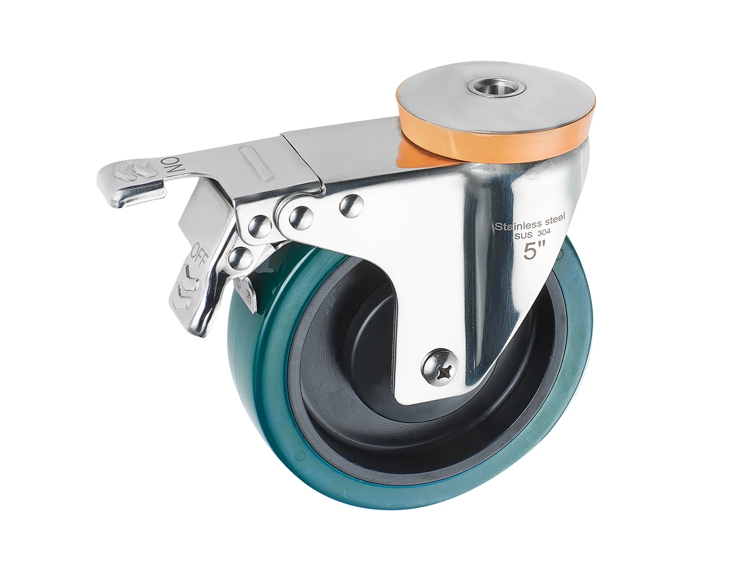 Wholesale stainless steel caster green pu wheels 3/4/5 inch universal fixed caster wheel