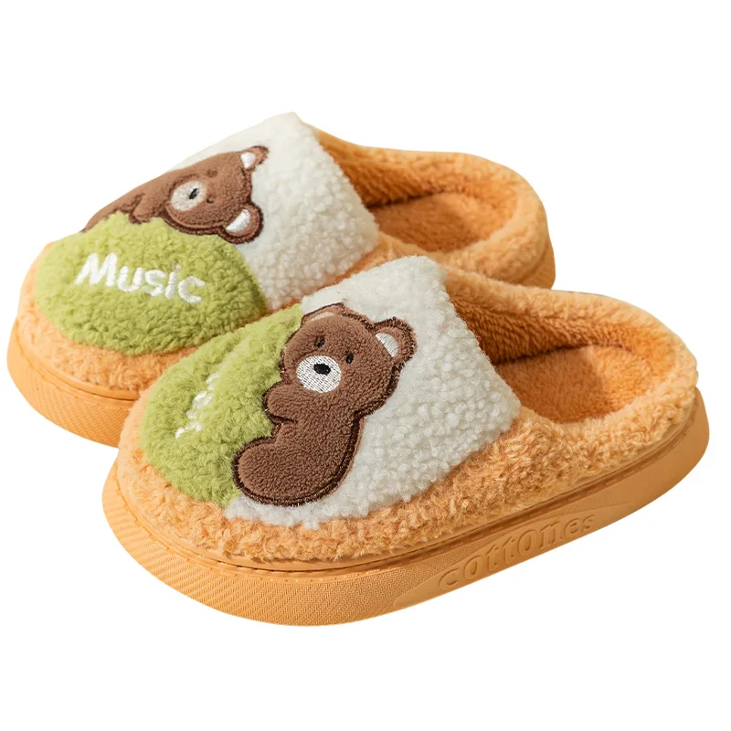 2021 latest design for cute cartoon fluffy teddy  bear soft plush winter home slippers slides slippers for women