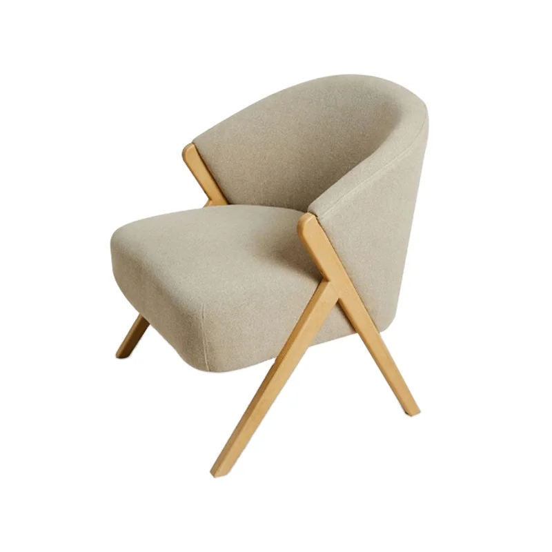 Modern Nordic Wood Chair Living Room Accent Chair Living Room Furniture Hotel Design Velvet Lamb Wool Wooden Sofa Chairs
