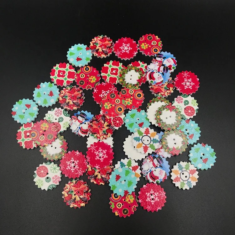 24mm painted Christmas wooden buttons DIY shirt printed buttons