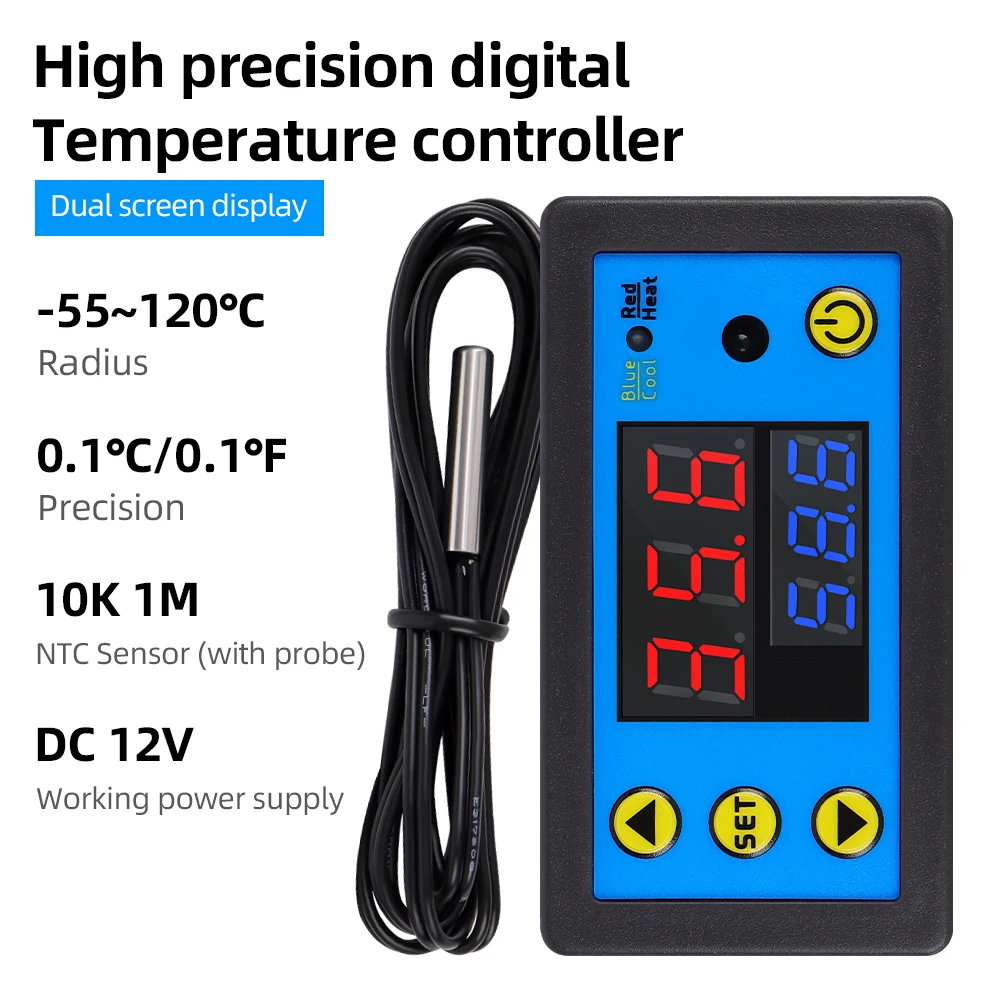 ZFX-W1608 Temp Controller 15m Remote Control Distance Thermostat Dual Display LCD Thermoregulator Temperature Alarm