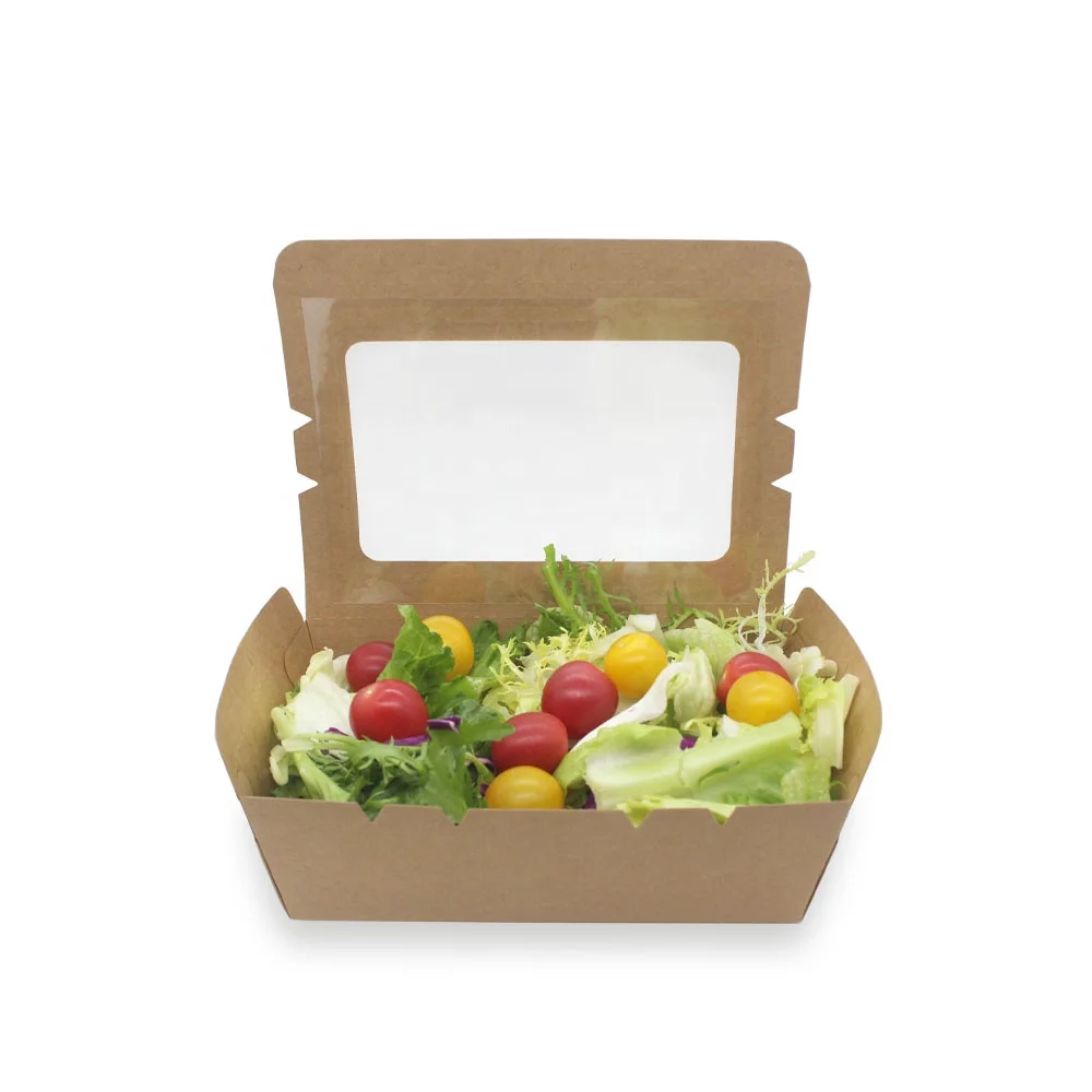 Eco friendly recycled biodegradable kraft food container with window lunch box packaging