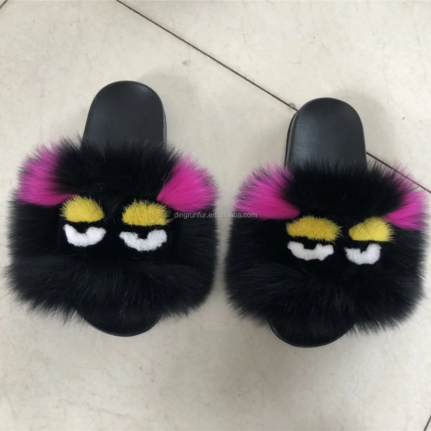 
wholesale custom colour real fur slippers monster sandals 