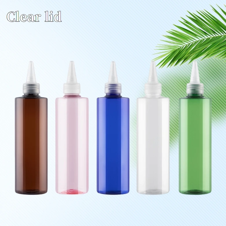 Lotion Bottle Cream Liquid Dispenser Cosmetics Packaging Bottle Amber Needle Tip Lid Plastic Empty 250ml 500ml Green Blue PET