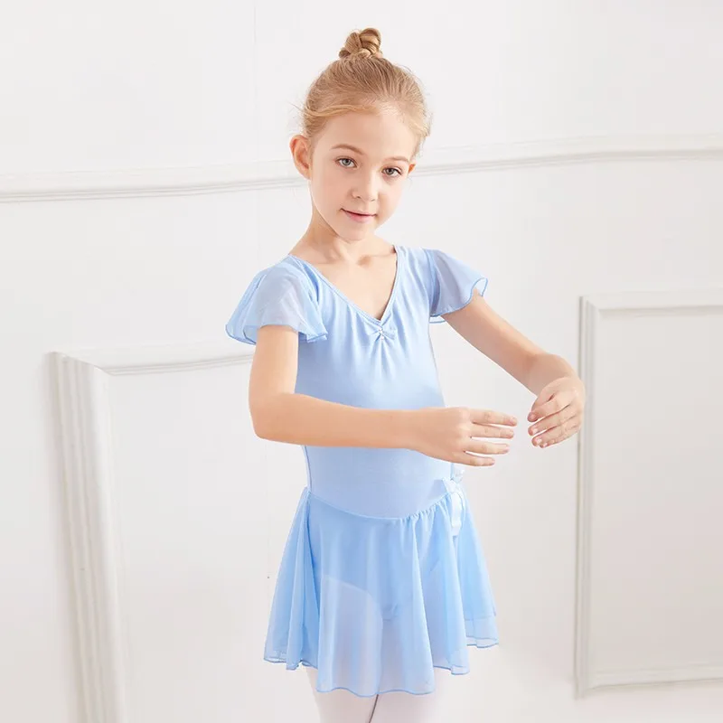 B8097 Wholesale Custom Flying Sleeve Cotton Leotards Yarn Skirt Ballet Dresses For Girls