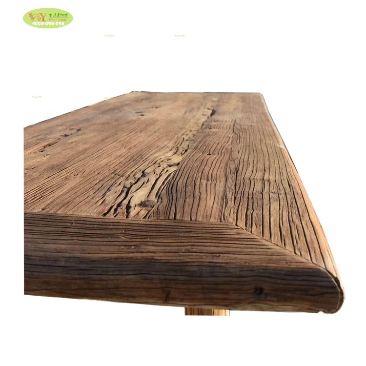 Chinese Old Recycle Elm Wood Dining Table With Wooden Legs/ Vintage Reclaimed Elm Wood Dining Table For Restaurant