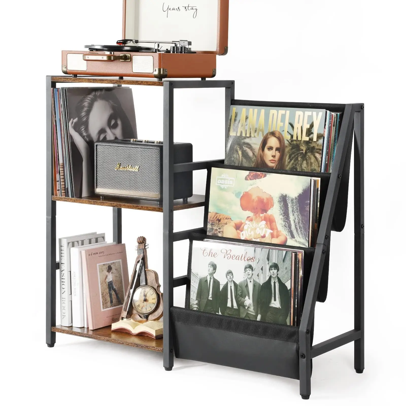 Record Player Stand with Vinyl Storage Record Player Table with 3-Tier Vinyl
