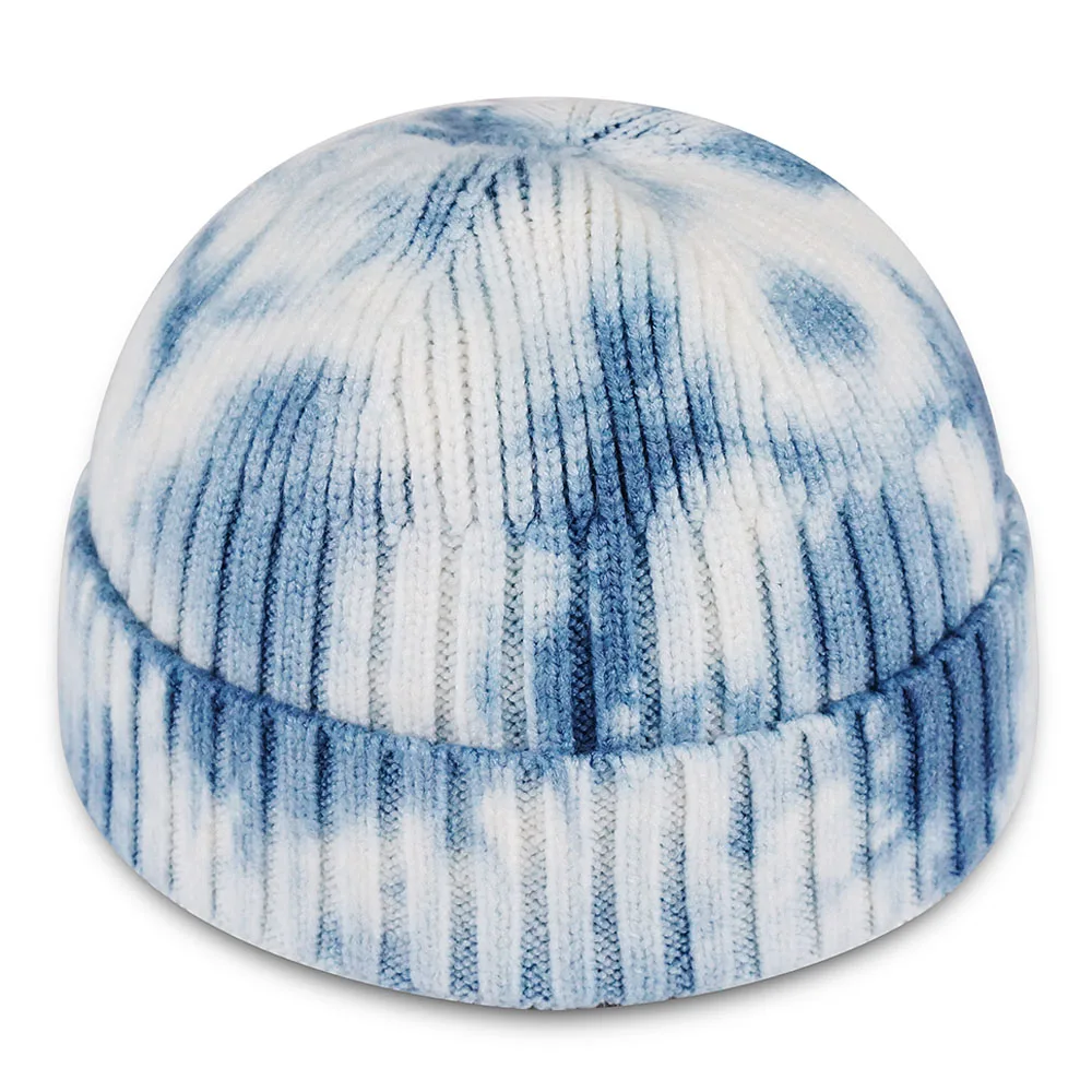 
2021 New Fashion Style Tie dye Knitted Hat Short Cold Ribbed Cap Acrylic Beanie Hats 