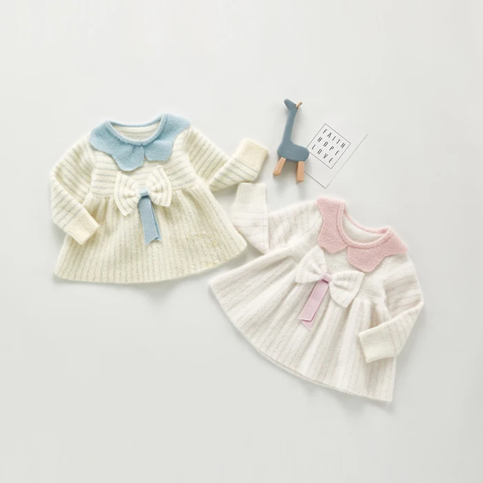 knit long sleeve baby girl  ruffled collar princess skirt