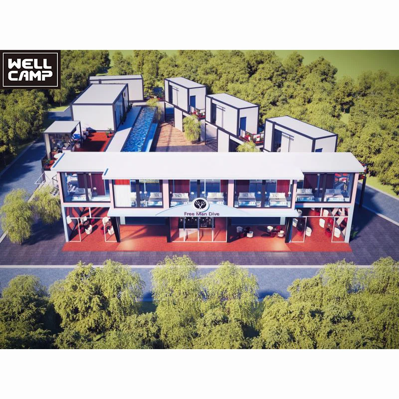 WELLCAMP prefab ISO flat pack container resort house hotel high quality steel structure houses shopping mall