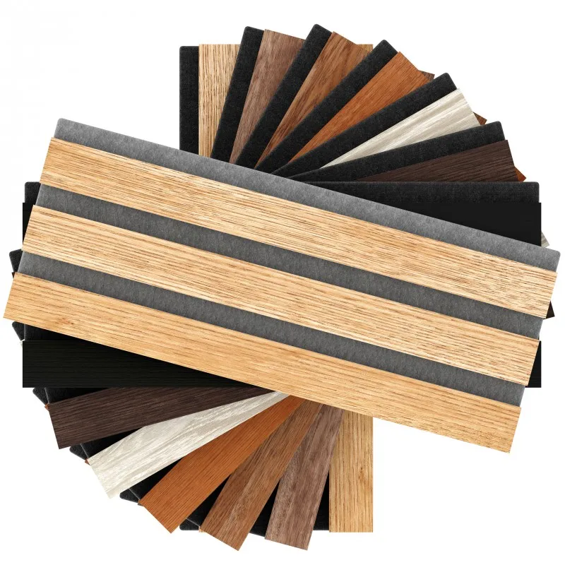 3D pet felt backing grooved walnut wooden acoustic slat wood wall panels 2400mm akupanel akustik panel customized