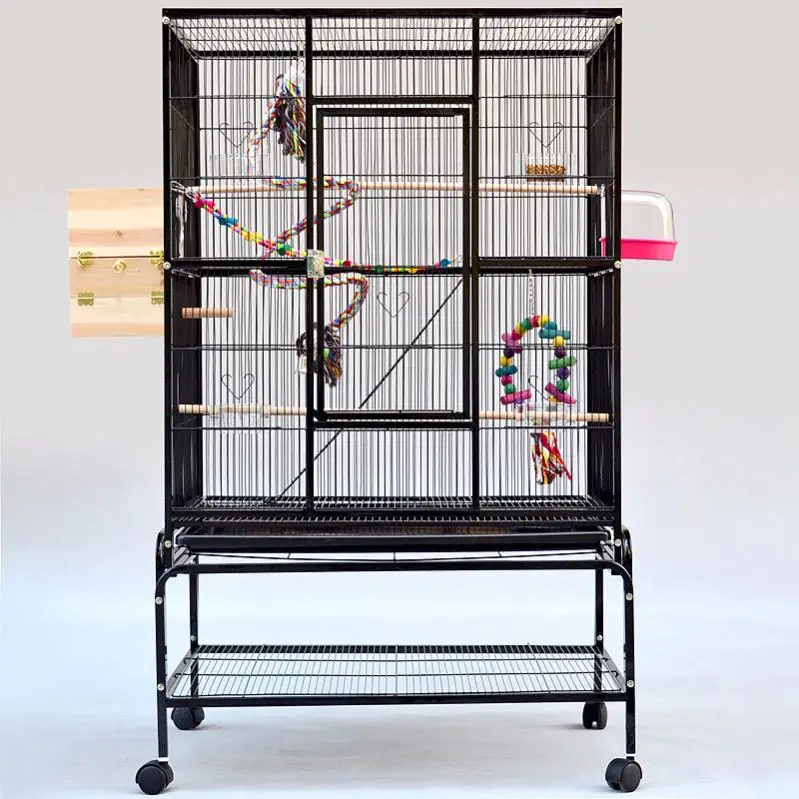 Bird Cage with Rolling Stand Storage Shelf Wood Perch and Food Container Gaosheng Iron Pet Cages, Carriers & Houses Bird Living