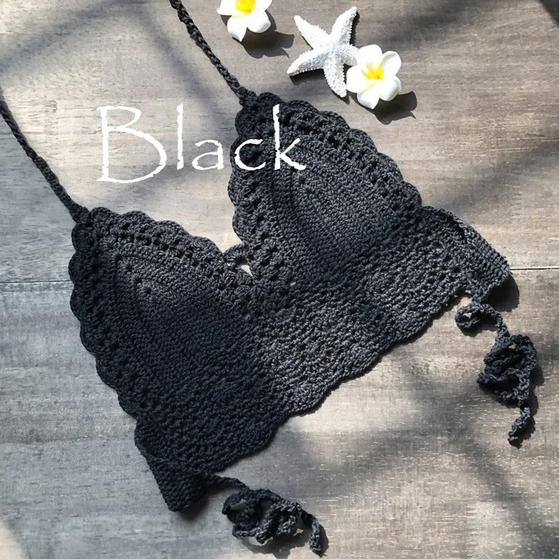 2021 New Triangle Bikini Top Woman Hollow Out Swimsuit Crochet Black Bikini Top Sexy Swimming Bra Large Female Swimwear