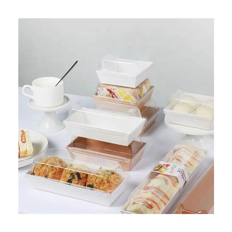 Beheart Puff Bakery Packing White Kraft Sandwich Packaging Swiss Roll Cake Box With Transparent Lid
