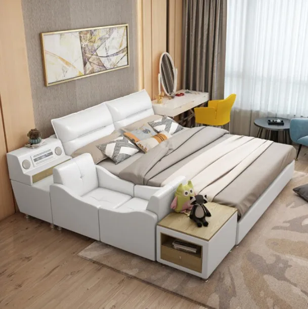 Bedroom Set Beds Leather Music Queen King Size Smart Massage Bed China Manufacture Marine Plywood Bedroom Furniture