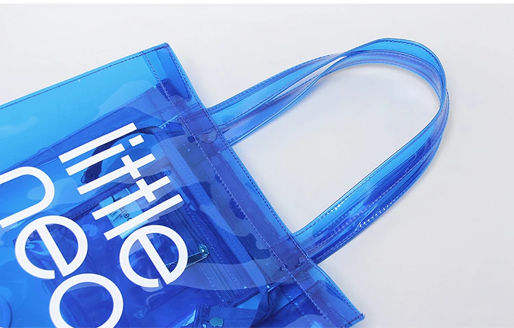 Neon Color Handbag Beach Plastic PVC Tote Bags Transparent Bag With Handle