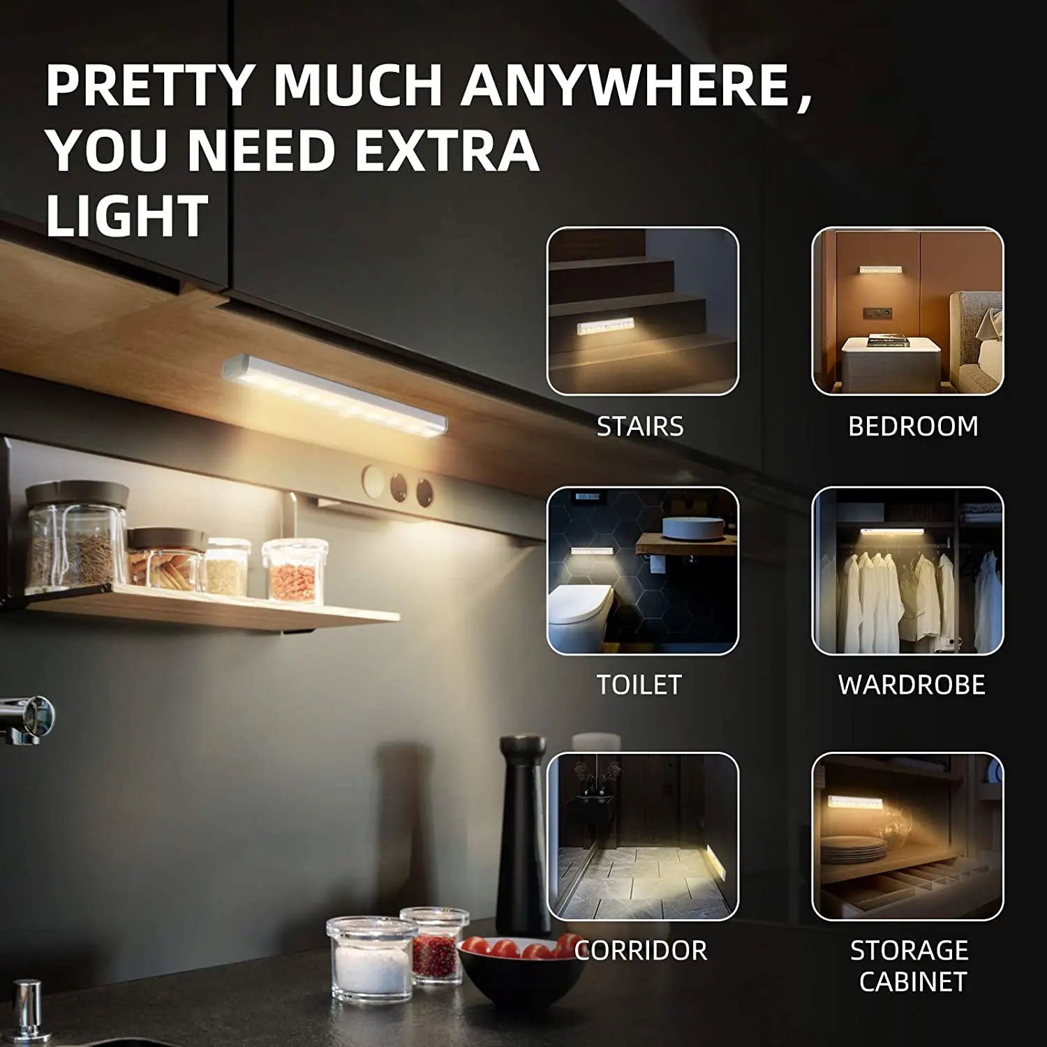 Howlighting Indoor Led Light Hidden Cabinet Induction Lamp Rechargeable Motion Sensor Light in Bedroom