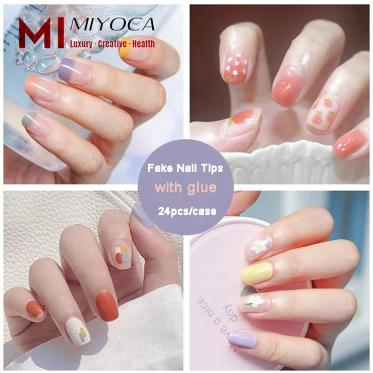 
MIYOCA Wholesale Beautiful Summer Nail Art Design Press on Nails Custom Logo Free Oem Ensemble De Faux Ongles with Glue 