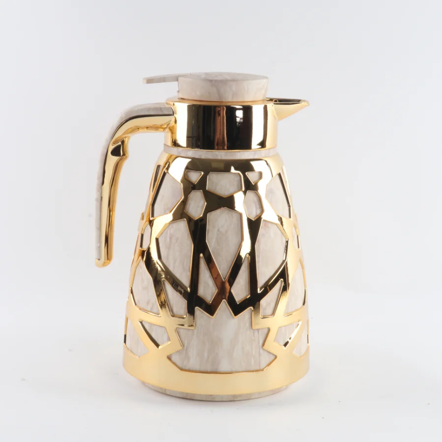Coating 1L Dallah Arabic Coffee Pot Thermos Arabic Vacuum Flask Arabian Tea Coffee Pot Gold Luxury Customized Logo Color Box