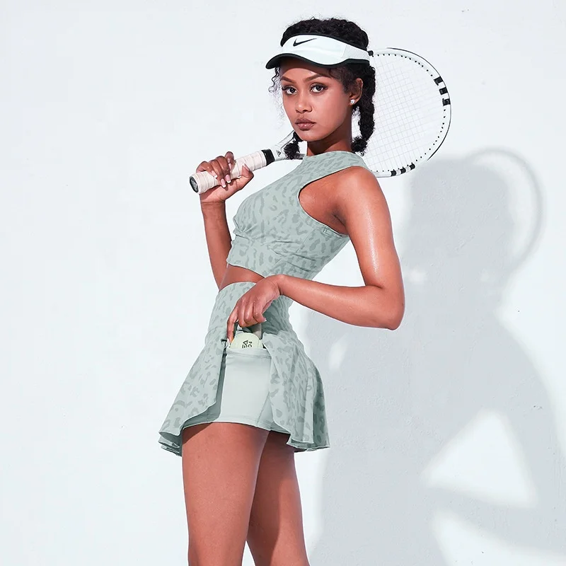 2022 outdoor quick-drying sports suit skirt tennis wear leopard print breathable tennis skirt women