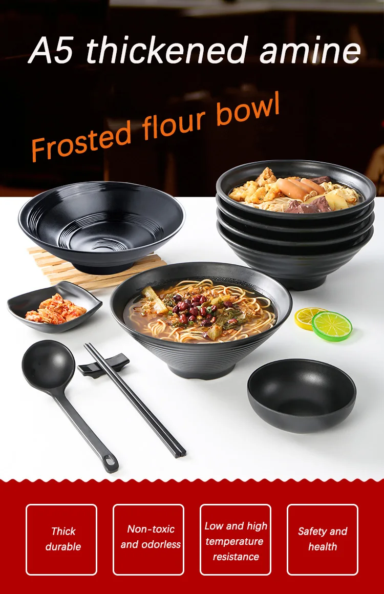 Miamine tableware commercial porcelain Malatang big Noodle bowl Ramen black beef rice noodle soup powder bowl
