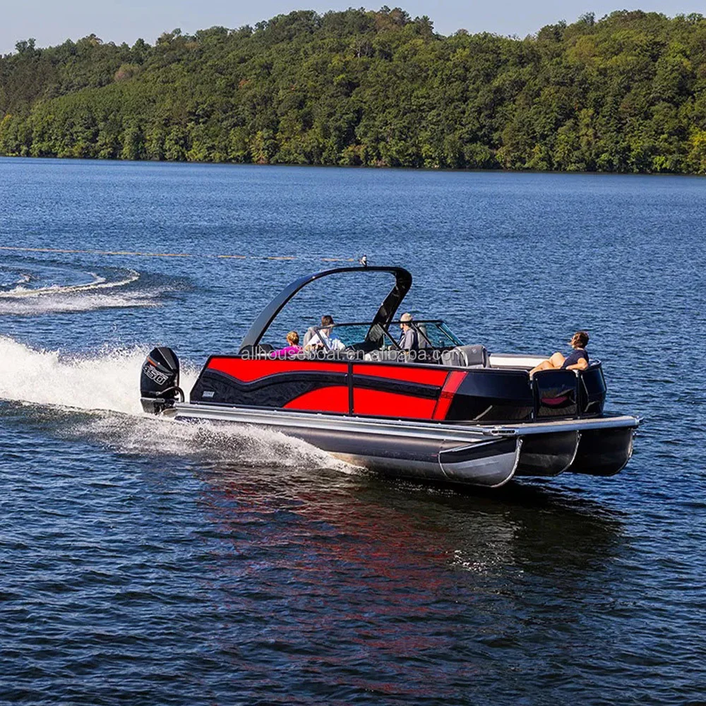 New Luxury Family Party Sport Speed Aluminum Pontoon Boat Fiberglass Construction Luxury Yacht Style Pontoon Boat