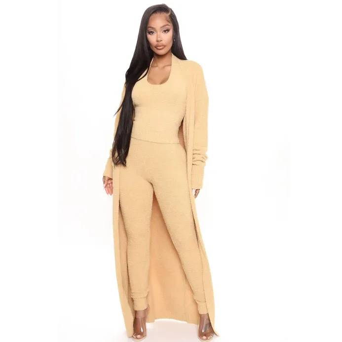 
Thin for Spring Sweater Casual Homewear Outfits loungewear set High Quality 3 pieces set women knitted sweater suits 