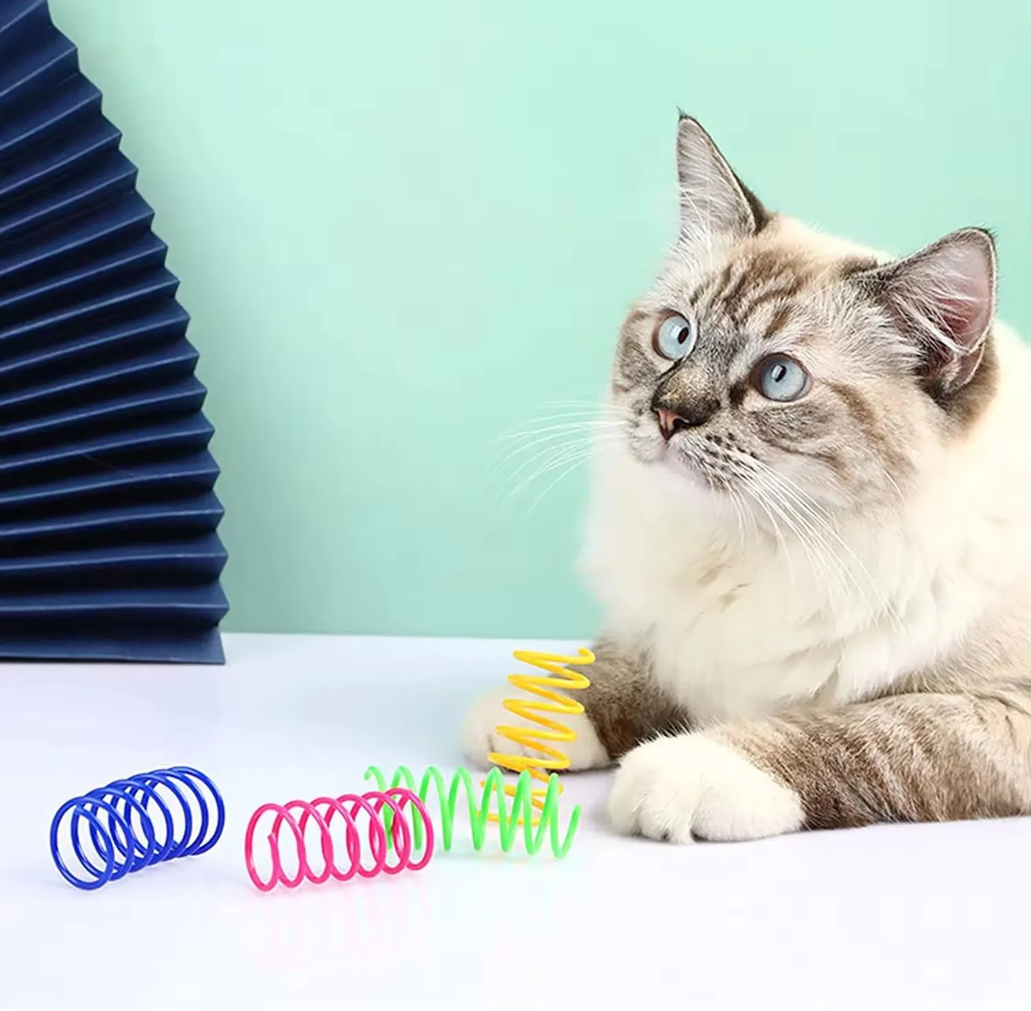 4 pcs Cat Color Plastic Spring Cat Toy Jumping Spring Interactive Pet Lazy Man Playing Cat Self Hi Toy